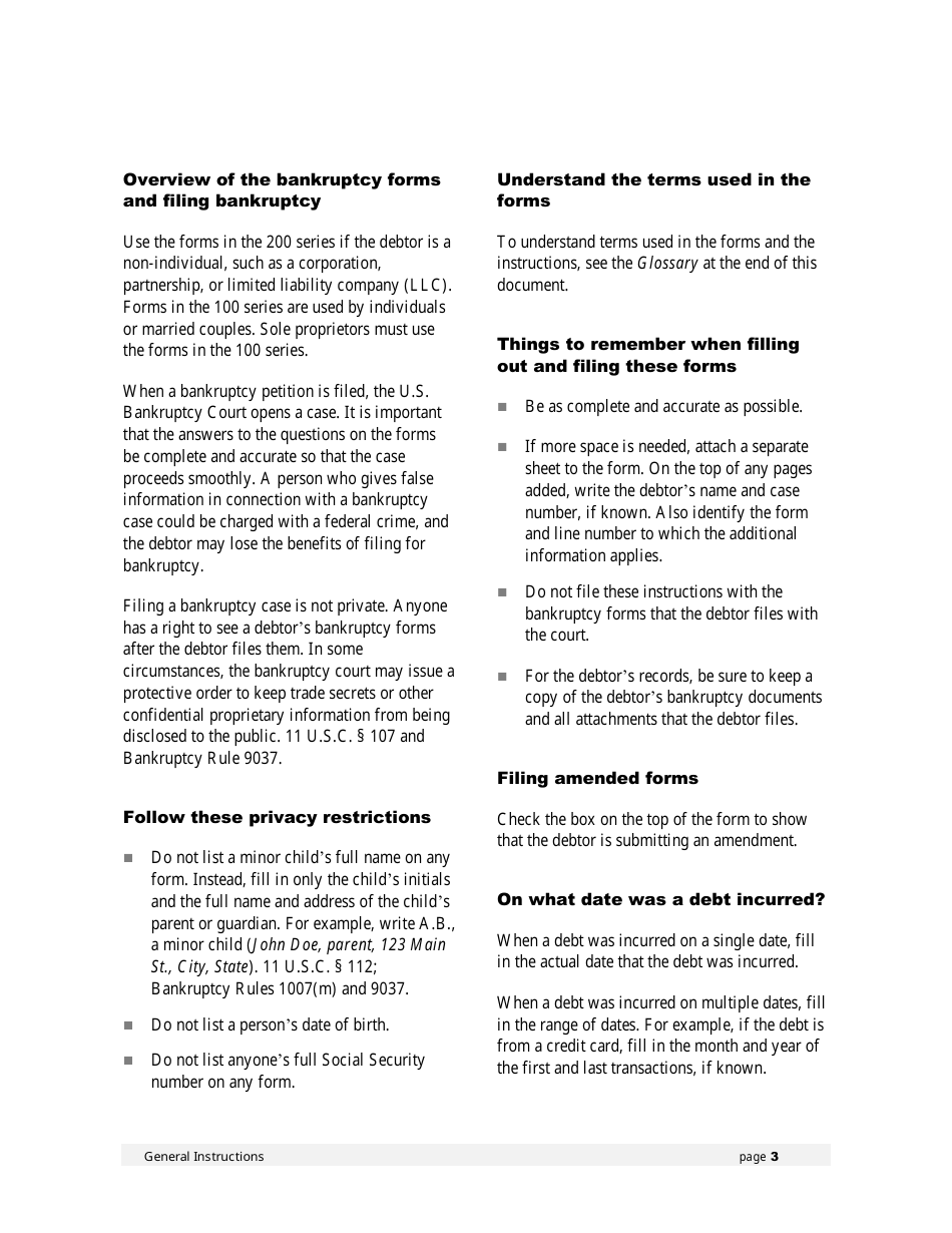 Instructions for Bankruptcy Forms for Non-individuals, Page 4