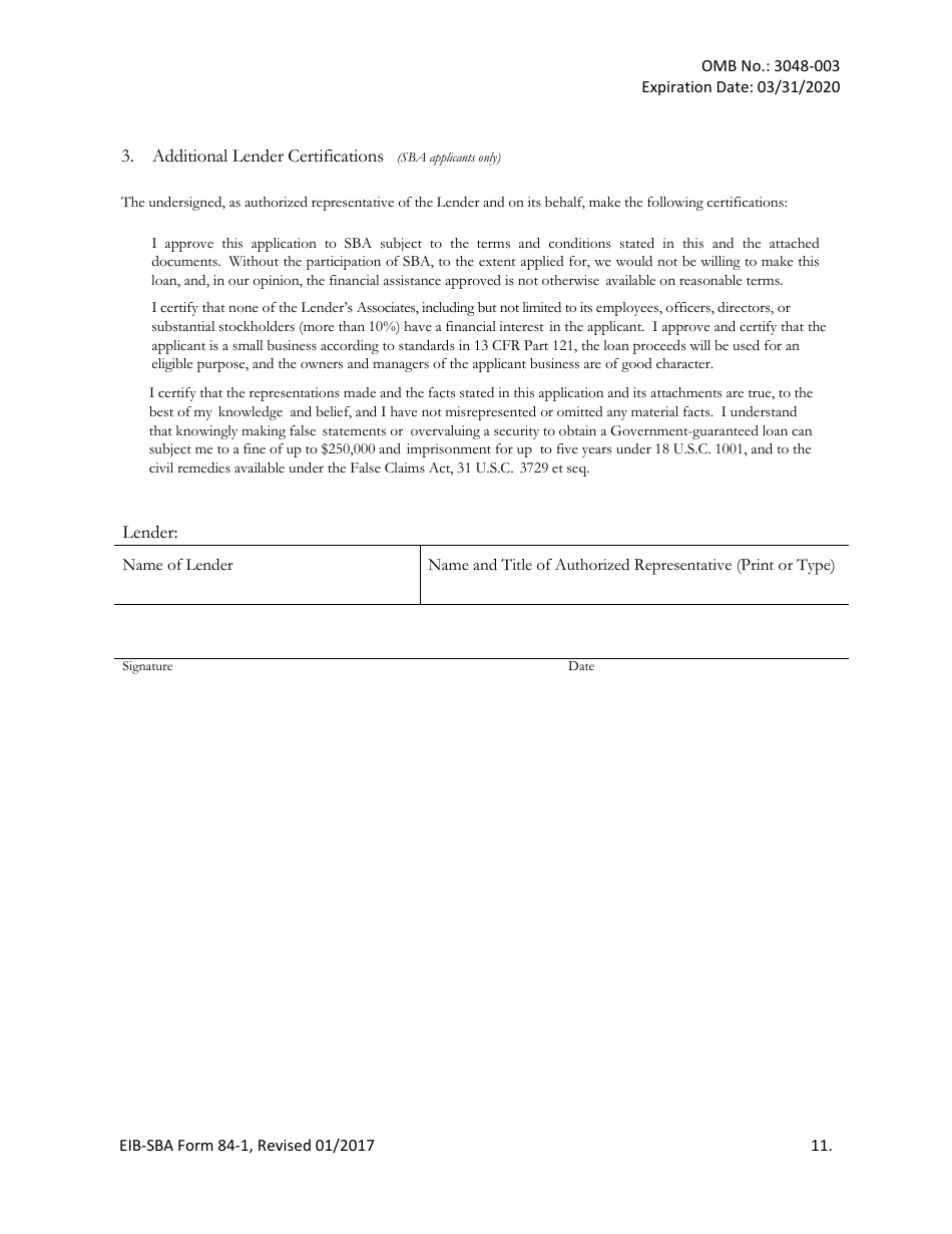 SBA EIB-SBA Form 84-1 Joint Application for Export Working Capital Guarantee, Page 11