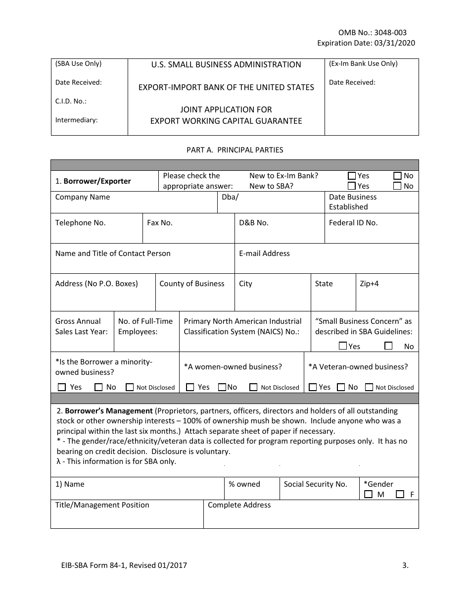 SBA EIB-SBA Form 84-1 Joint Application for Export Working Capital Guarantee, Page 3