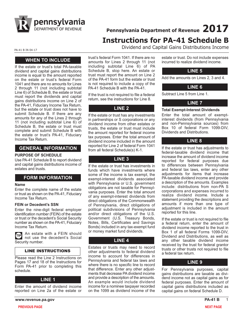 Form PA-41 Schedule B Dividend and Capital Gains Distributions Income - Pennsylvania, Page 3