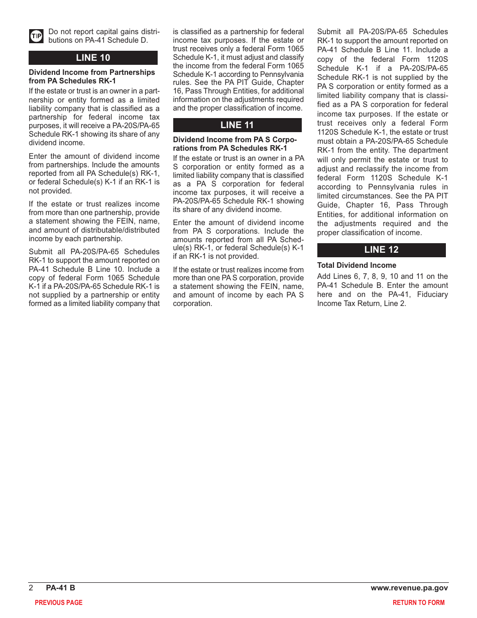 Form PA-41 Schedule B Dividend and Capital Gains Distributions Income - Pennsylvania, Page 4