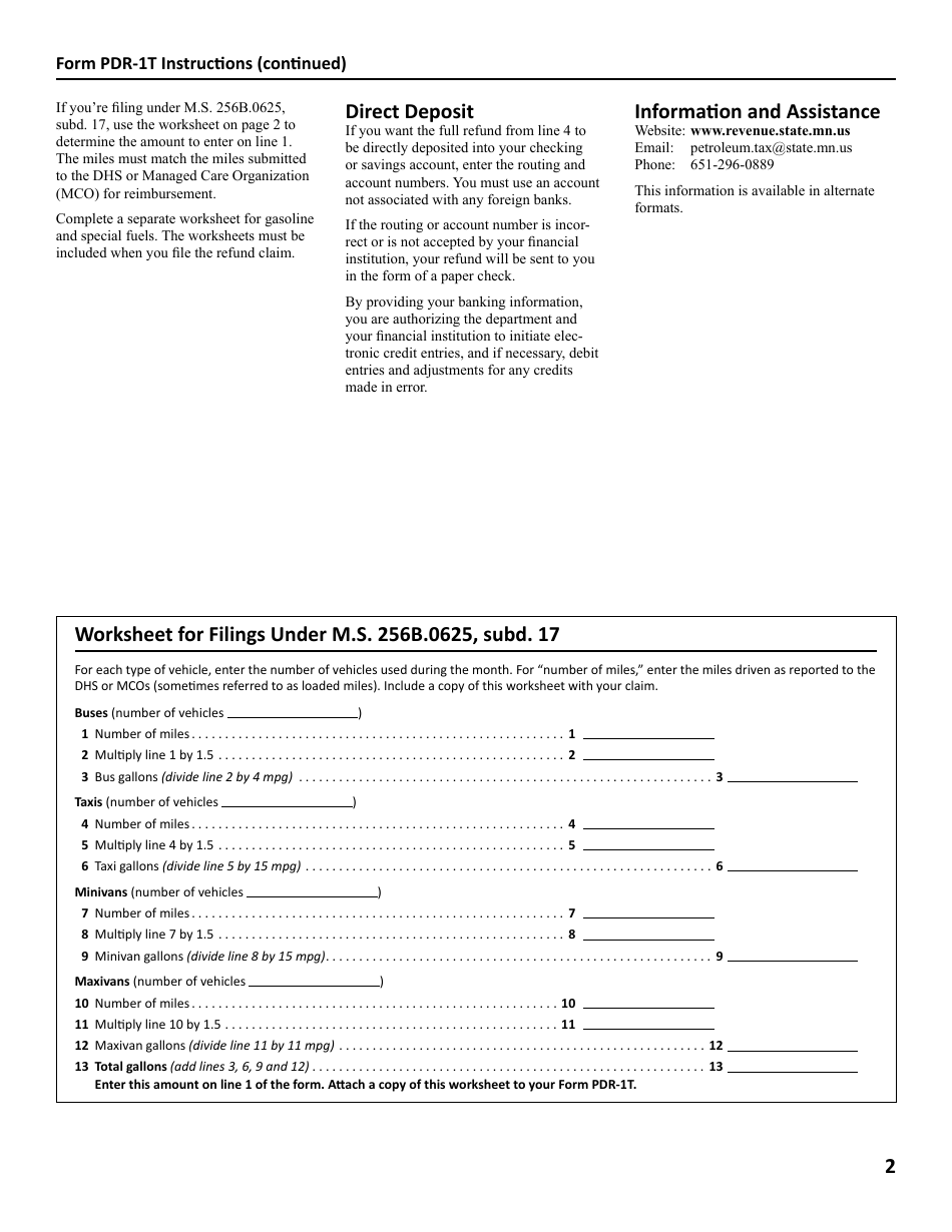Form PDR-1T Transit and Ambulance Claim for Refund - Minnesota, Page 3