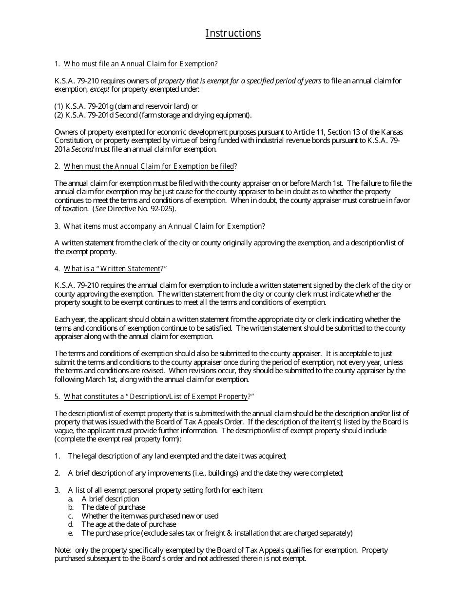 Form PV-AD-1 Annual Claim for Exemption From Property Taxation - Kansas, Page 2