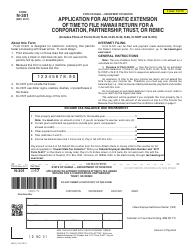 Form N-301 Application for Automatic Extension of Time to File Hawaii Return for a Corporation, Partnership, Trust, or Remic - Hawaii
