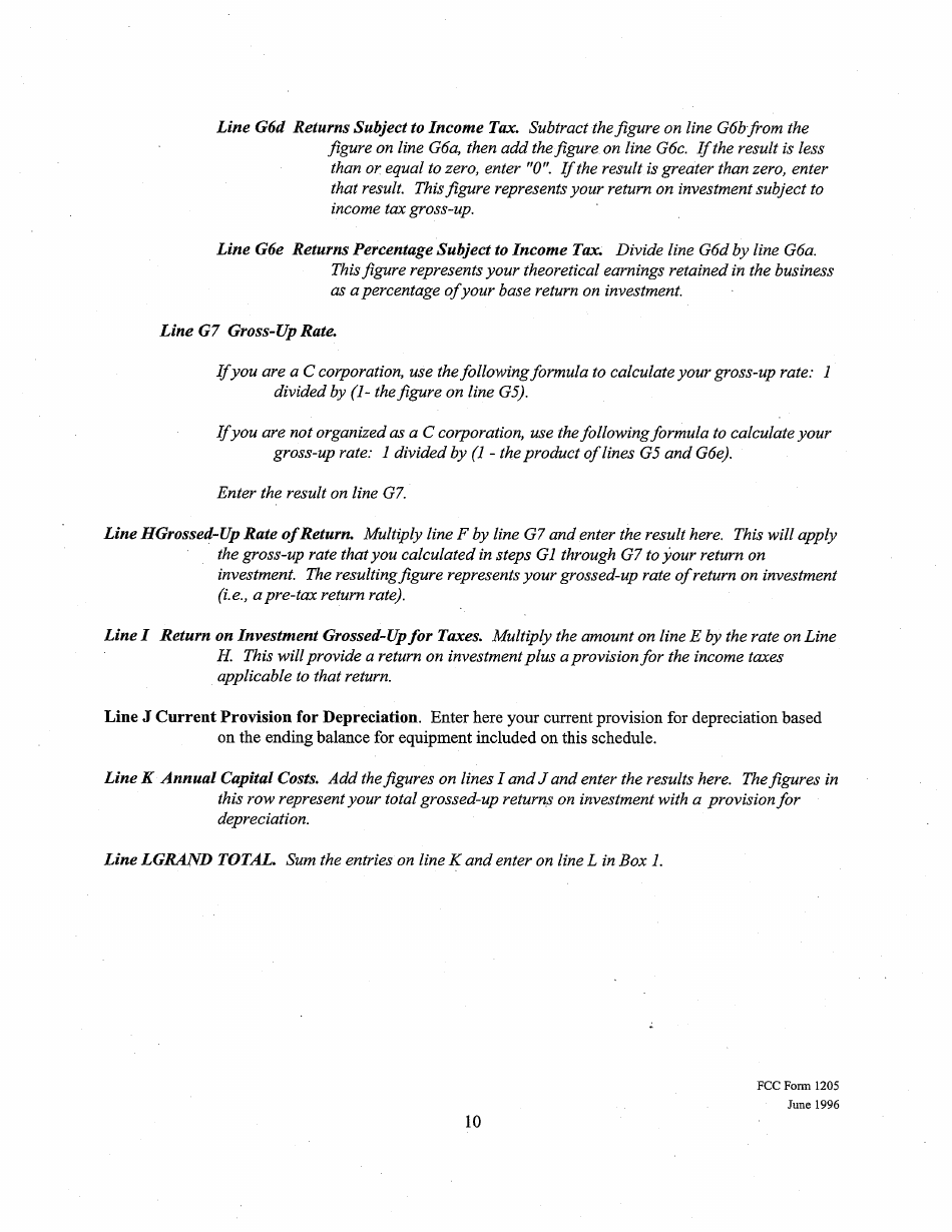 Instructions for FCC Form 1205 Determining Costs of Regulated Cable Equipment and Installation, Page 10