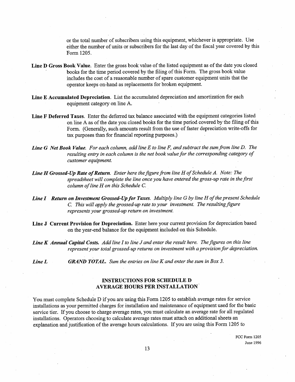Instructions for FCC Form 1205 Determining Costs of Regulated Cable Equipment and Installation, Page 13