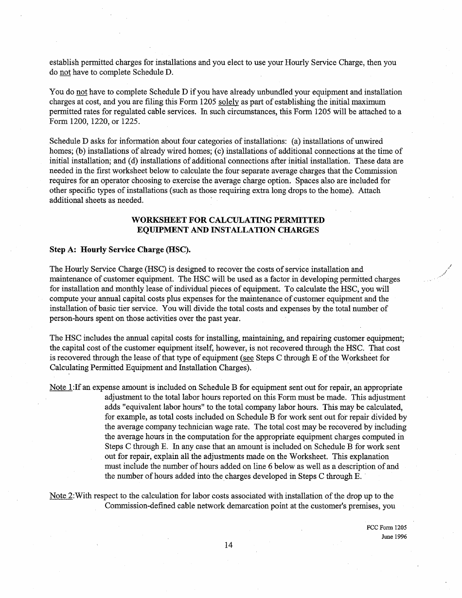 Instructions for FCC Form 1205 Determining Costs of Regulated Cable Equipment and Installation, Page 14