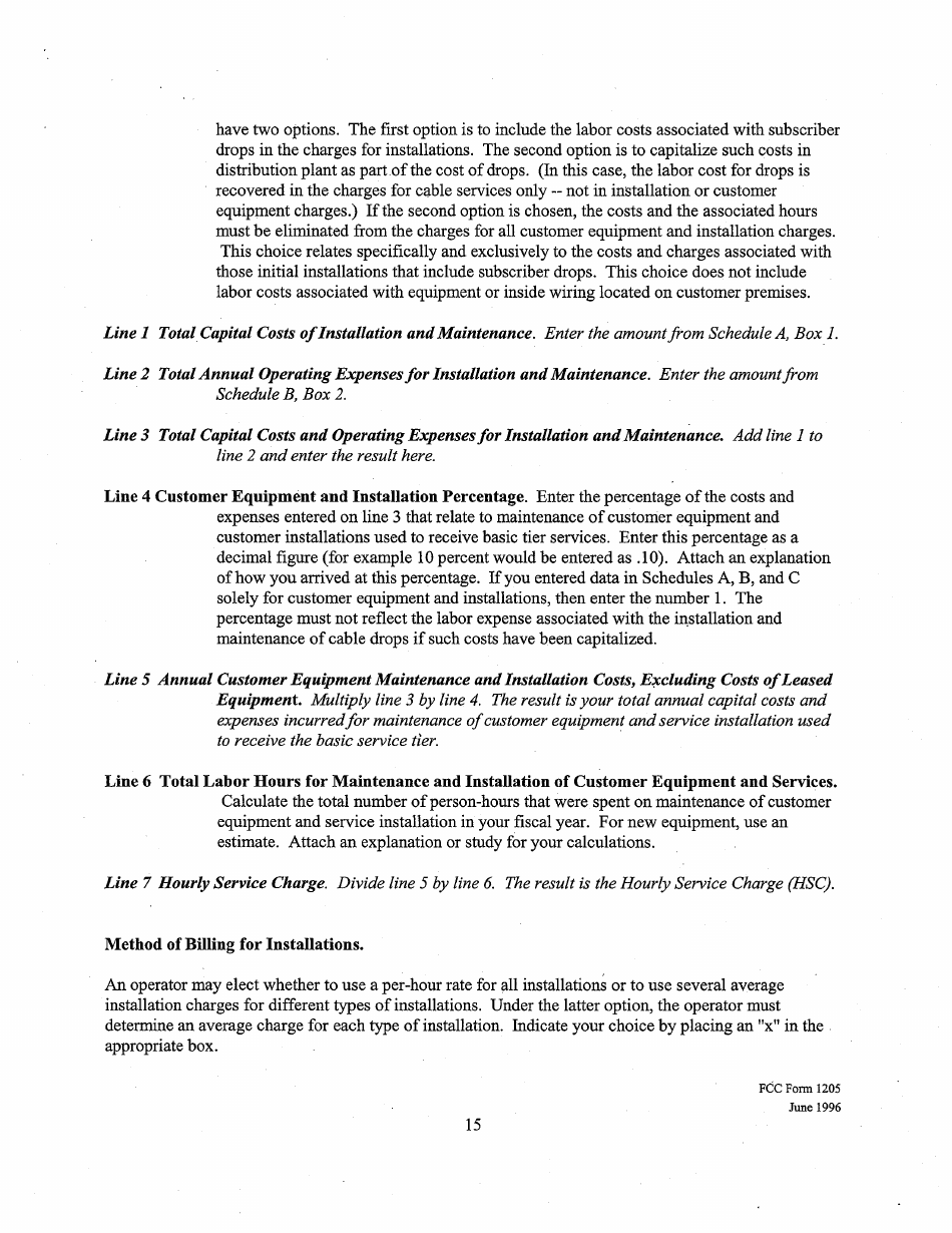 Instructions for FCC Form 1205 Determining Costs of Regulated Cable Equipment and Installation, Page 15