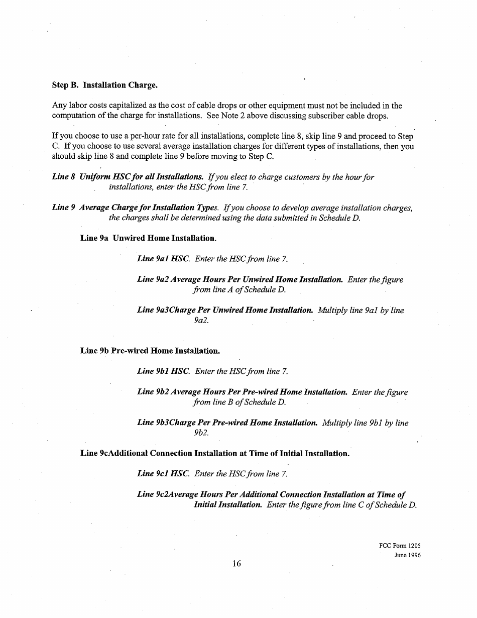 Instructions for FCC Form 1205 Determining Costs of Regulated Cable Equipment and Installation, Page 16