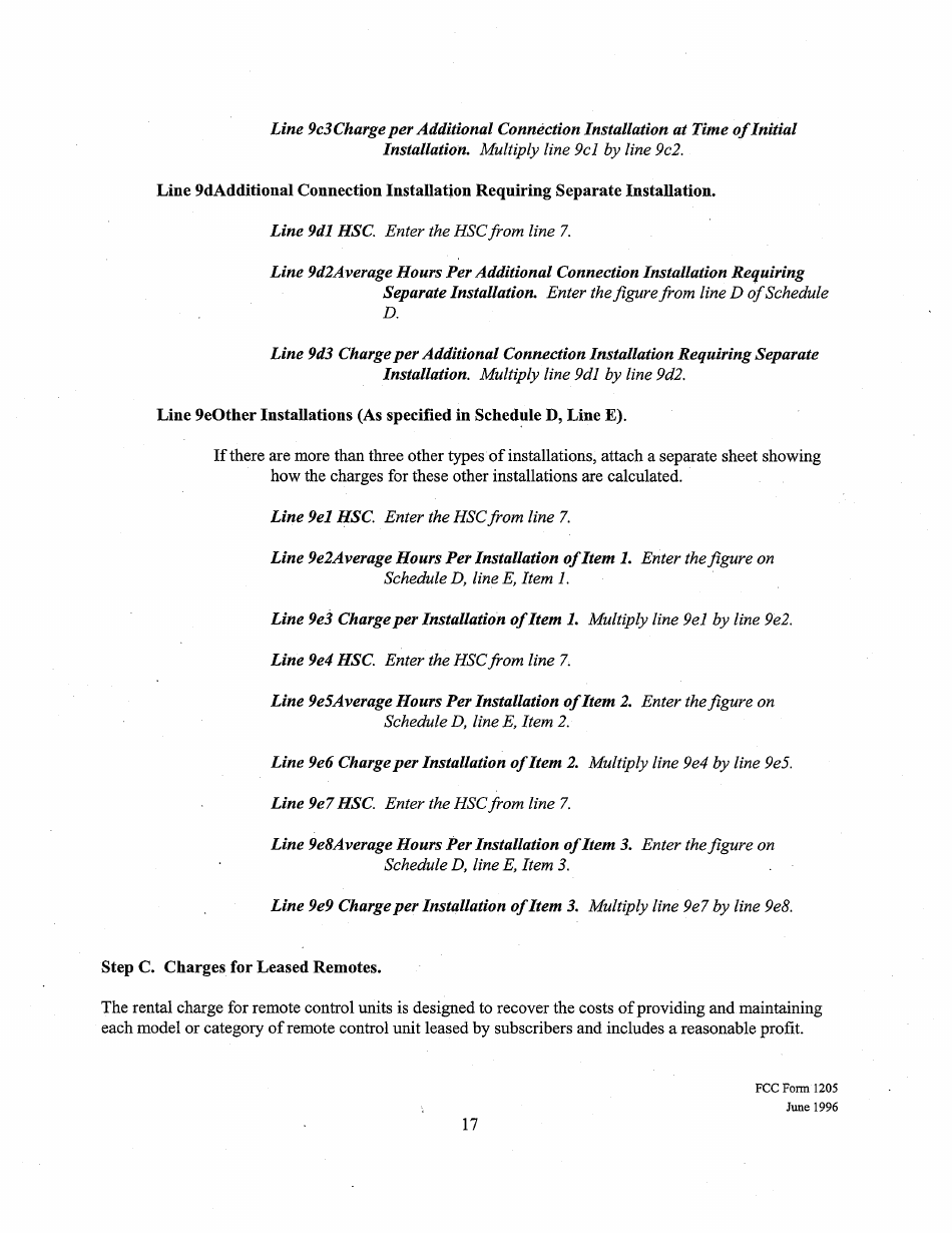 Instructions for FCC Form 1205 Determining Costs of Regulated Cable Equipment and Installation, Page 17