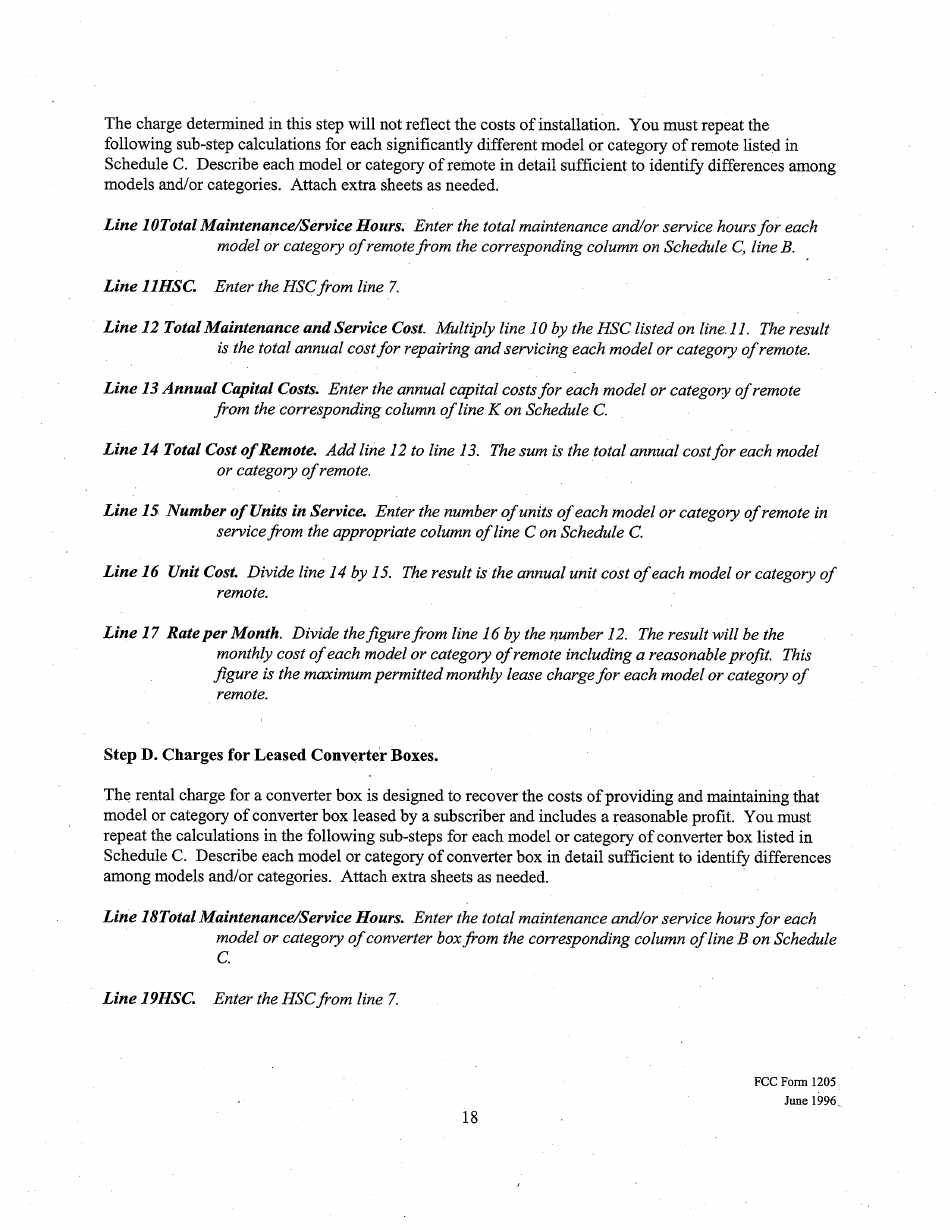 Instructions for FCC Form 1205 Determining Costs of Regulated Cable Equipment and Installation, Page 18