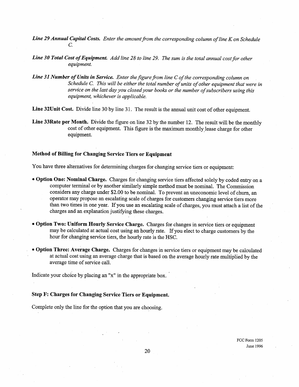 Instructions for FCC Form 1205 Determining Costs of Regulated Cable Equipment and Installation, Page 20