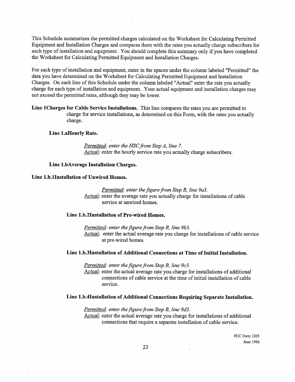 Instructions for FCC Form 1205 Determining Costs of Regulated Cable Equipment and Installation, Page 23