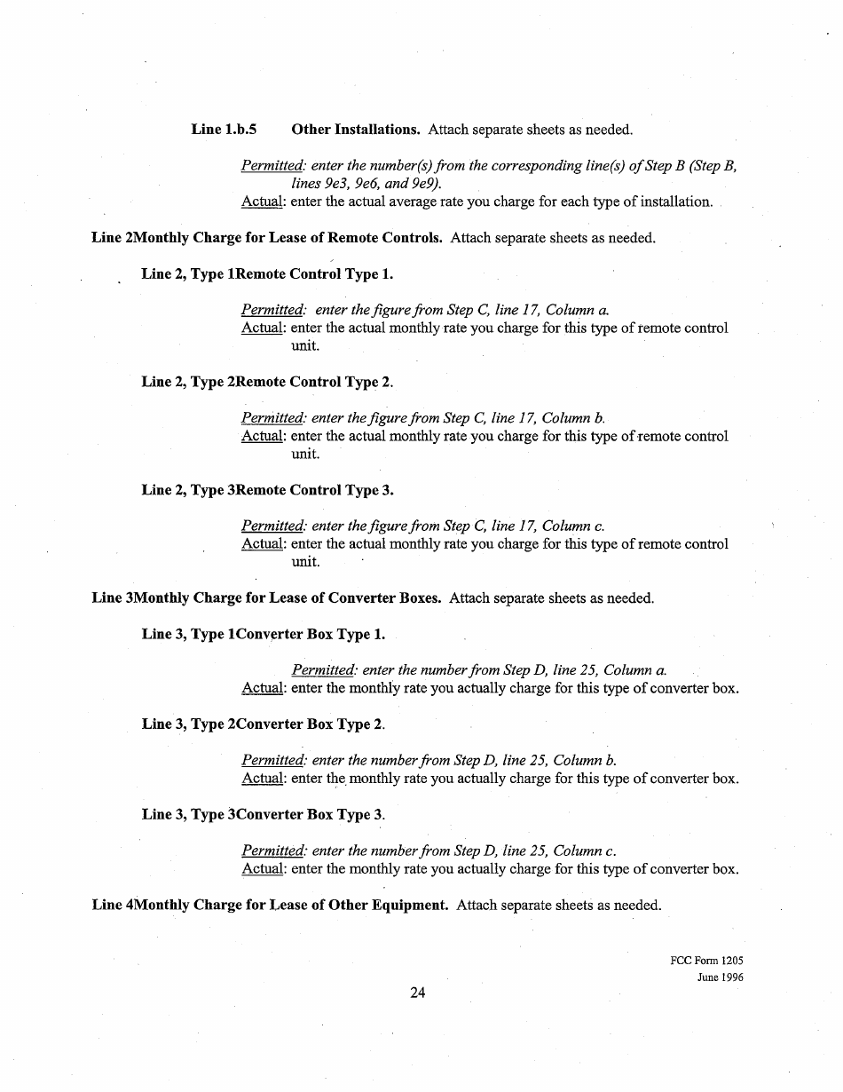 Instructions for FCC Form 1205 Determining Costs of Regulated Cable Equipment and Installation, Page 24