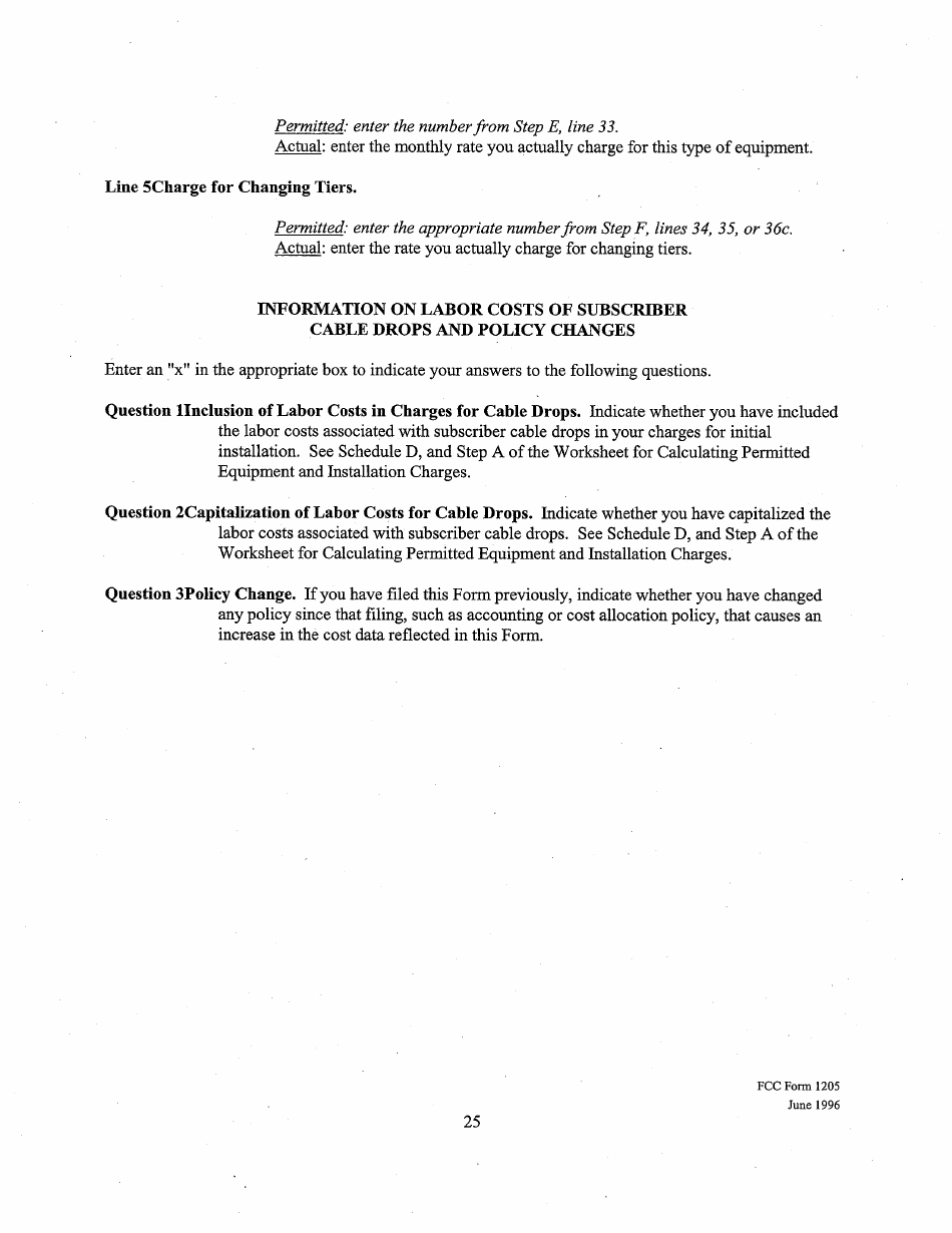 Instructions for FCC Form 1205 Determining Costs of Regulated Cable Equipment and Installation, Page 25