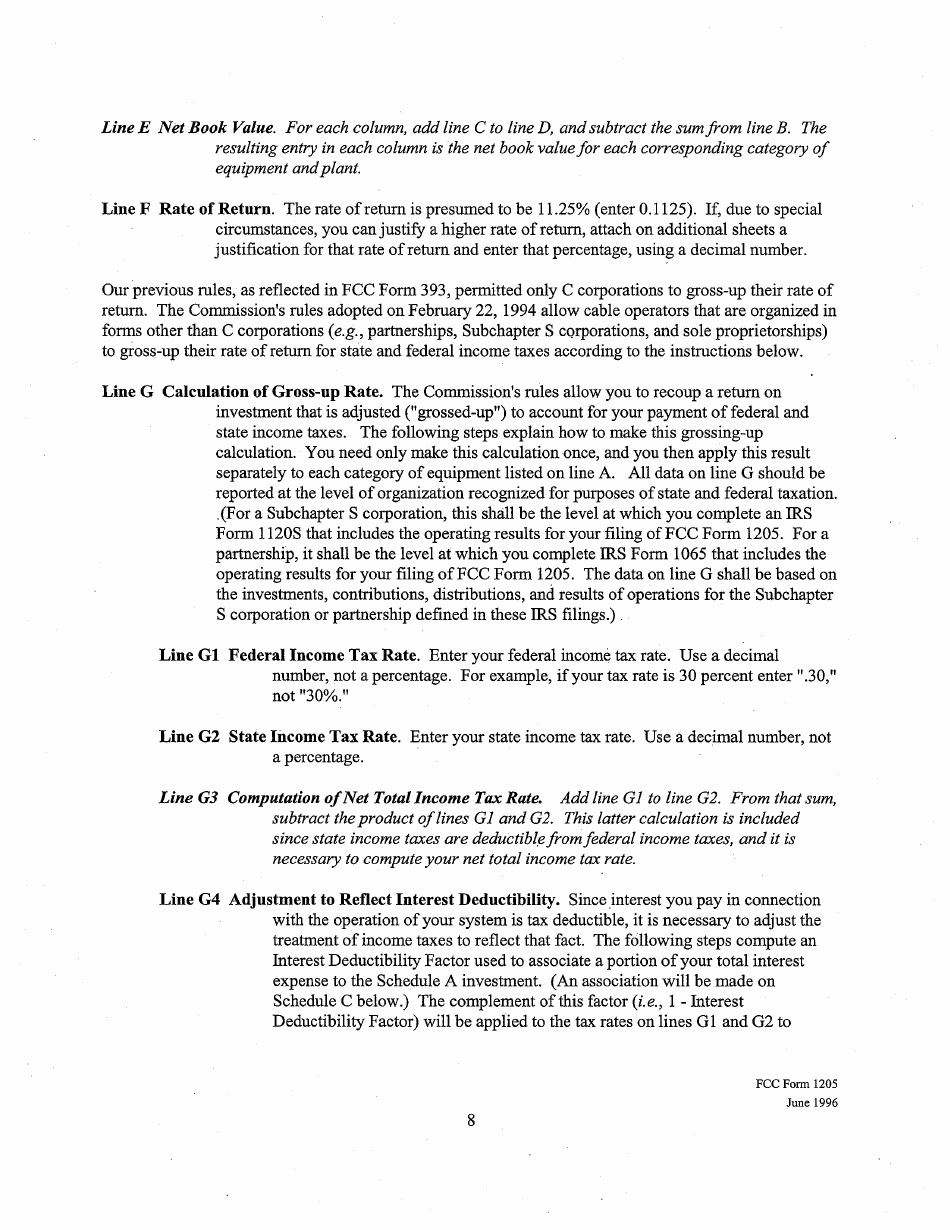 Instructions for FCC Form 1205 Determining Costs of Regulated Cable Equipment and Installation, Page 8