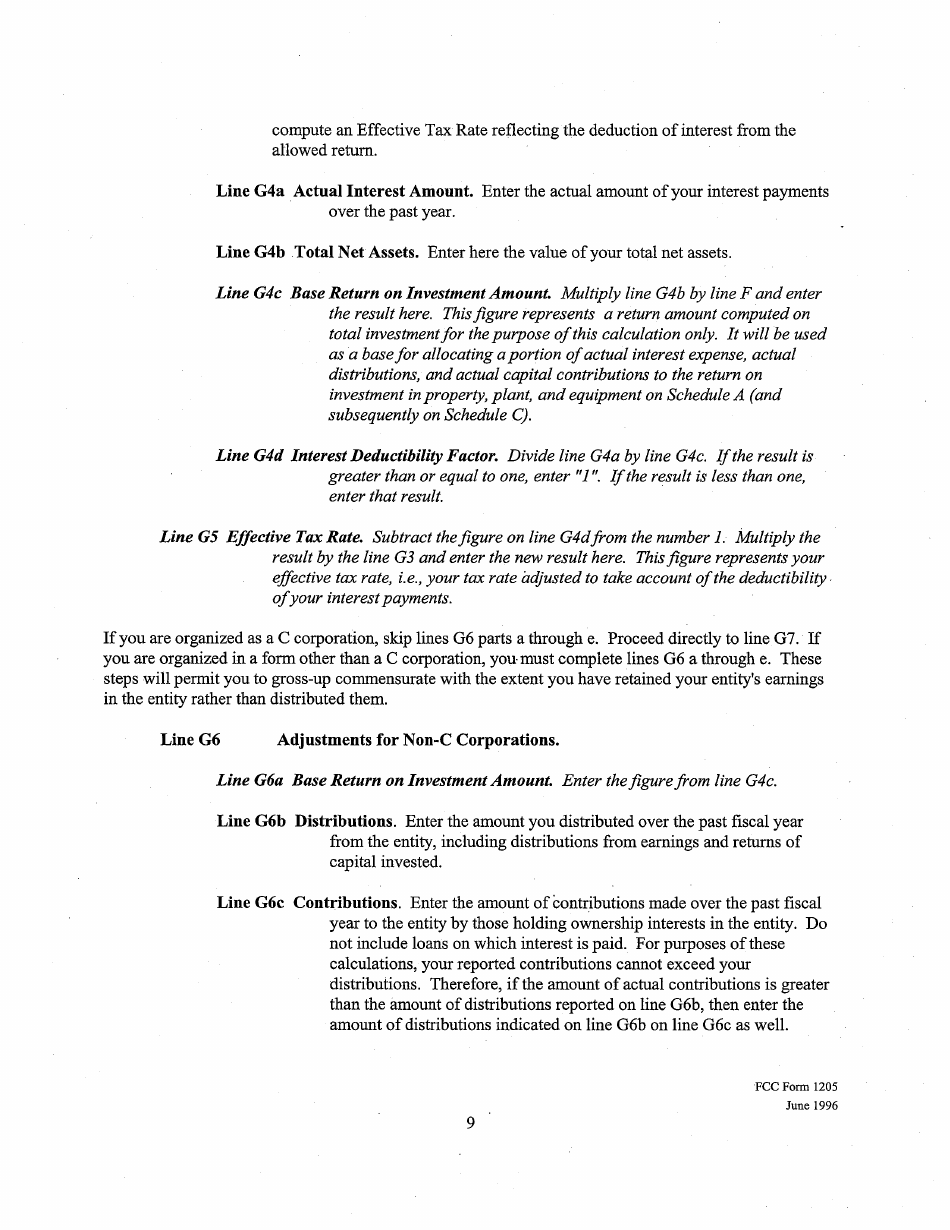 Instructions for FCC Form 1205 Determining Costs of Regulated Cable Equipment and Installation, Page 9