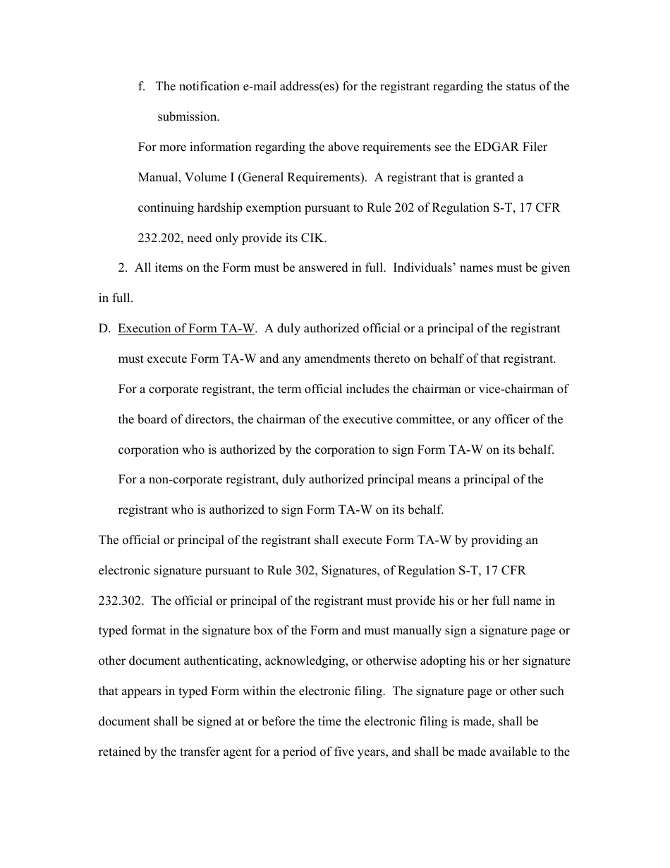 SEC Form 1669 (TA-W) Notice of Withdrawal From Registration as Transfer Agent Pursuant to Section 17a of the Securities Exchange Act of 1934, Page 10