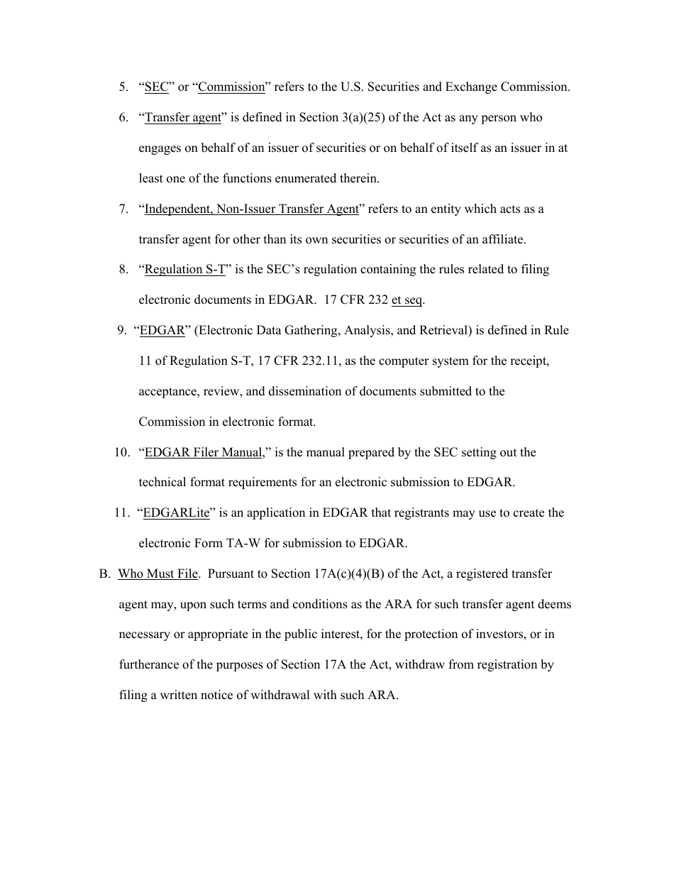 SEC Form 1669 (TA-W) Notice of Withdrawal From Registration as Transfer Agent Pursuant to Section 17a of the Securities Exchange Act of 1934, Page 7