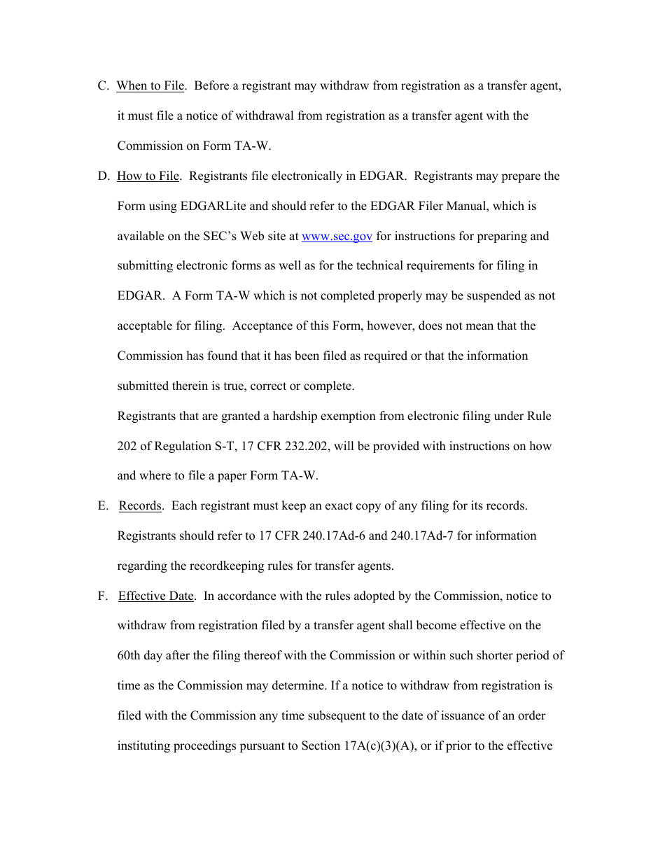 SEC Form 1669 (TA-W) Notice of Withdrawal From Registration as Transfer Agent Pursuant to Section 17a of the Securities Exchange Act of 1934, Page 8