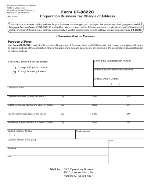 Form CT-8822C Corporation Business Tax Change of Address - Connecticut