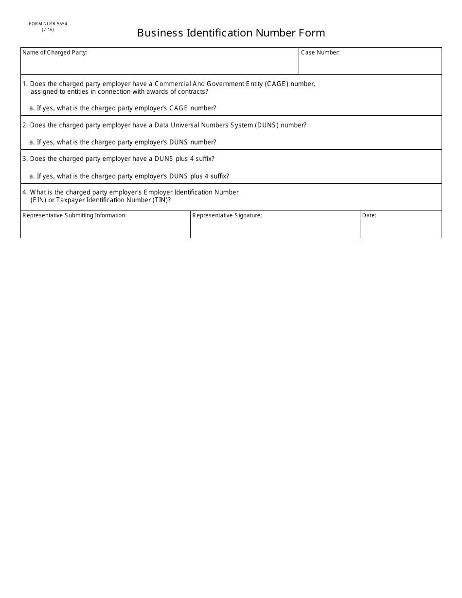 Form NLRB-554 Business Identification Number Form, Page 1