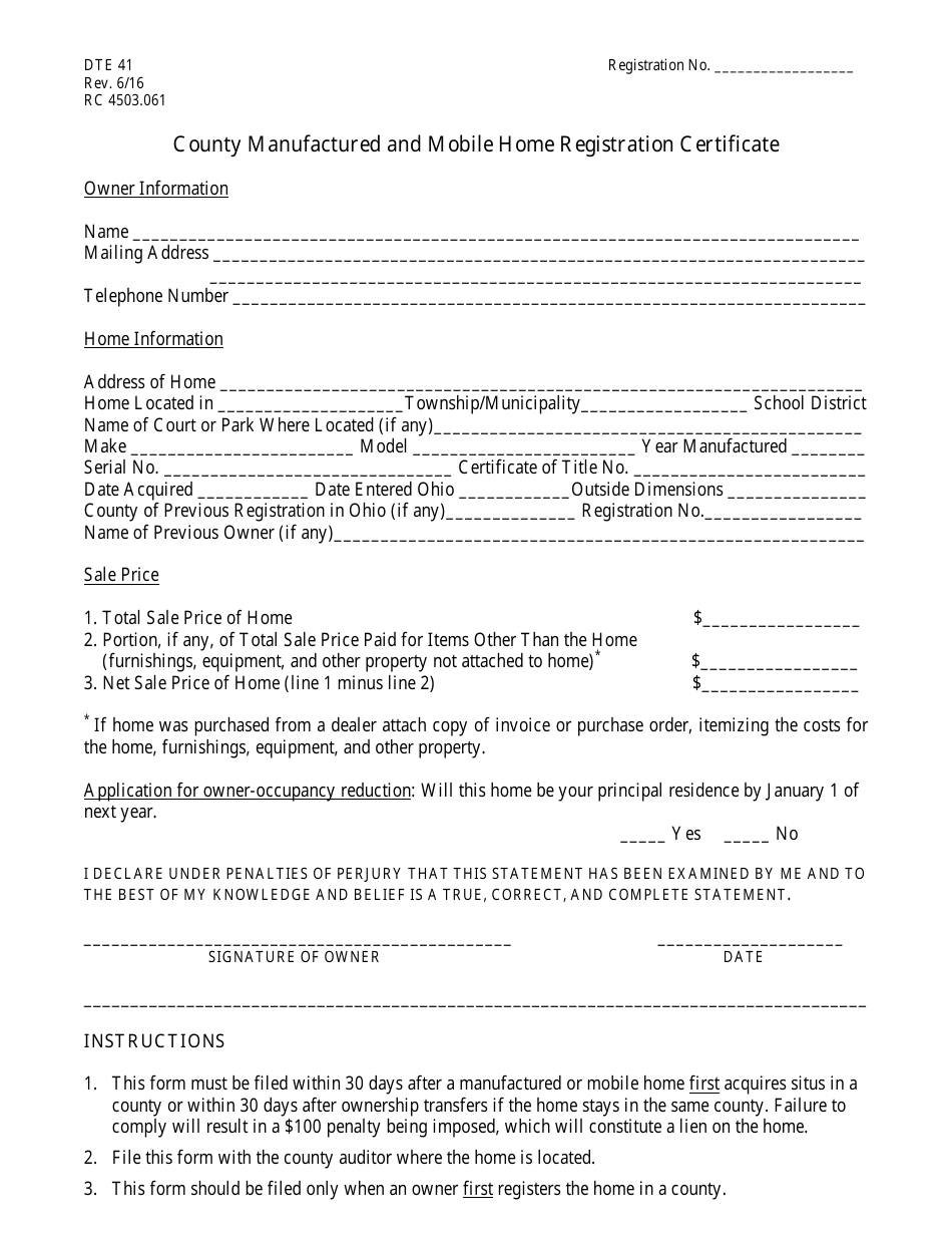 Form DTE41 - Fill Out, Sign Online and Download Printable PDF, Ohio ...