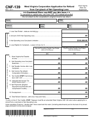 Document preview: Form CNF-139 West Virginia Corporation Application for Refund From Carryback of Net Operating Loss - West Virginia