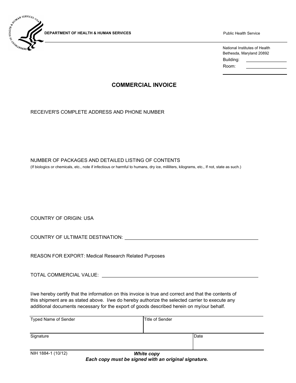 Form NIH1884-1 Commercial Invoice, Page 3