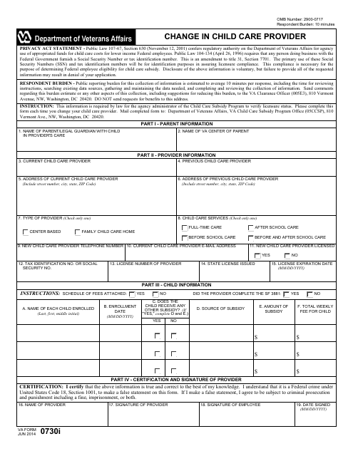 VA Form 0730I  Printable Pdf