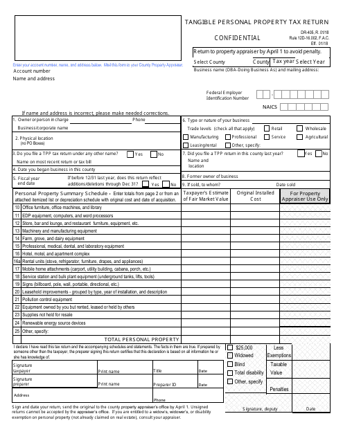 Form DR-405 Tangible Personal Property Tax Return - Florida