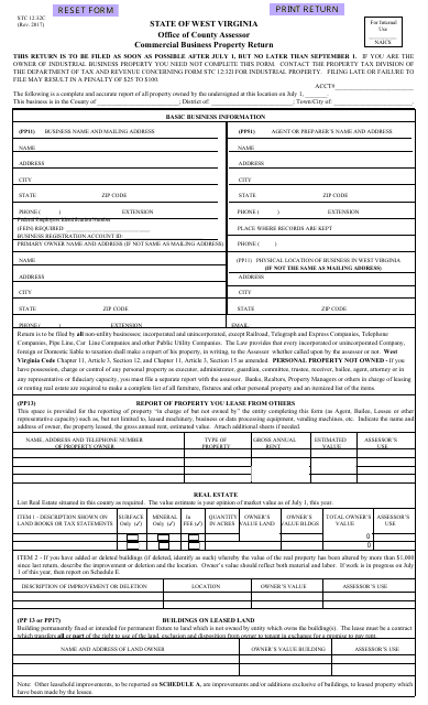 Form STC12:32C Commercial Business Property Return - West Virginia