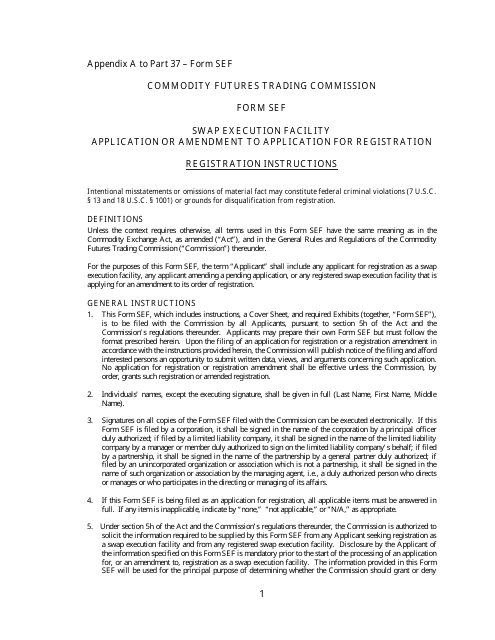 CFTC Form SEF  Printable Pdf
