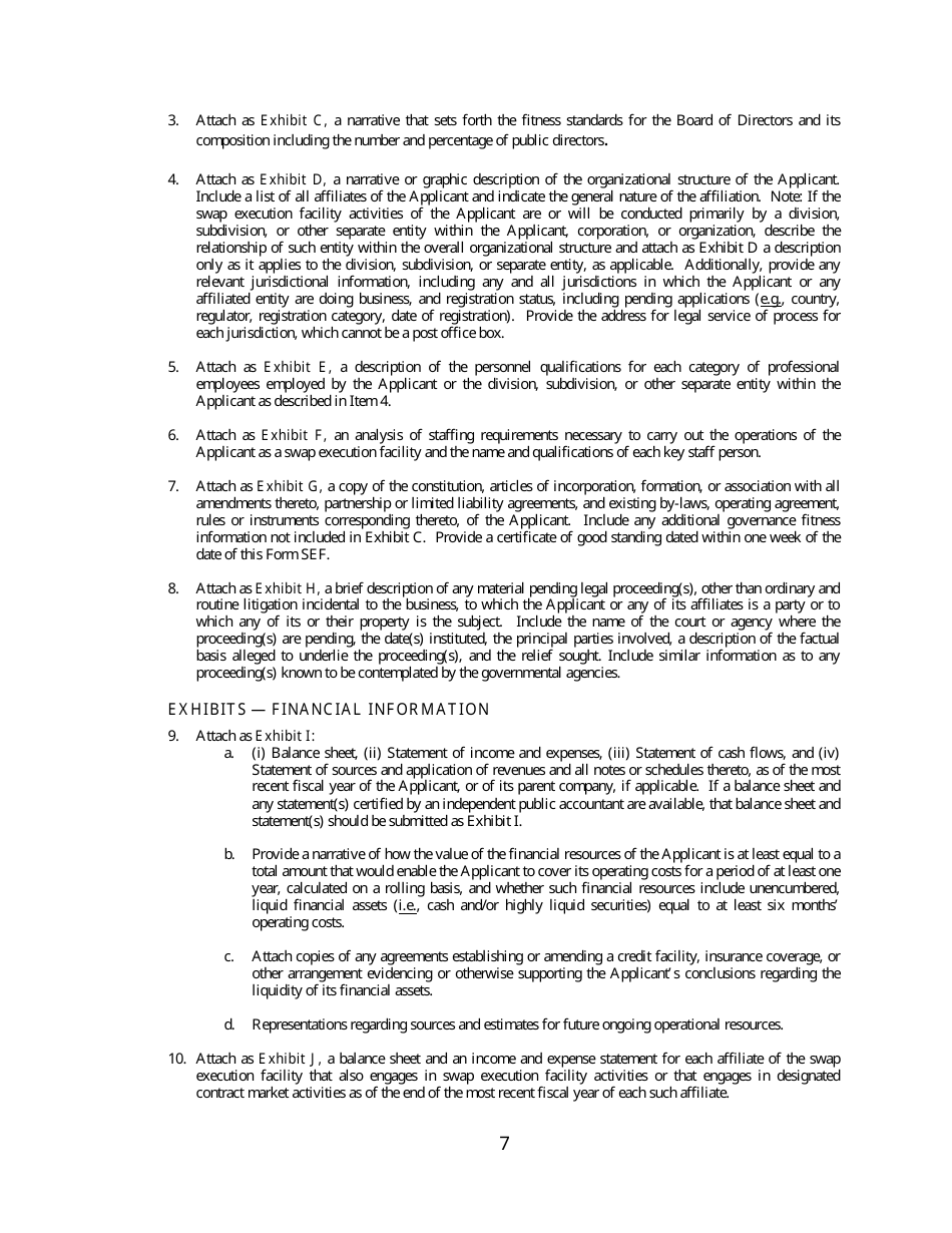 CFTC Form SEF Swap Execution Facility Application or Amendment to Application for Registration, Page 7