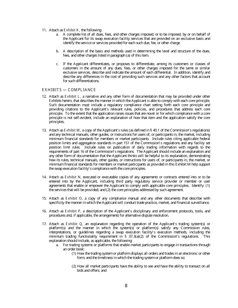 CFTC Form SEF Swap Execution Facility Application or Amendment to Application for Registration, Page 8