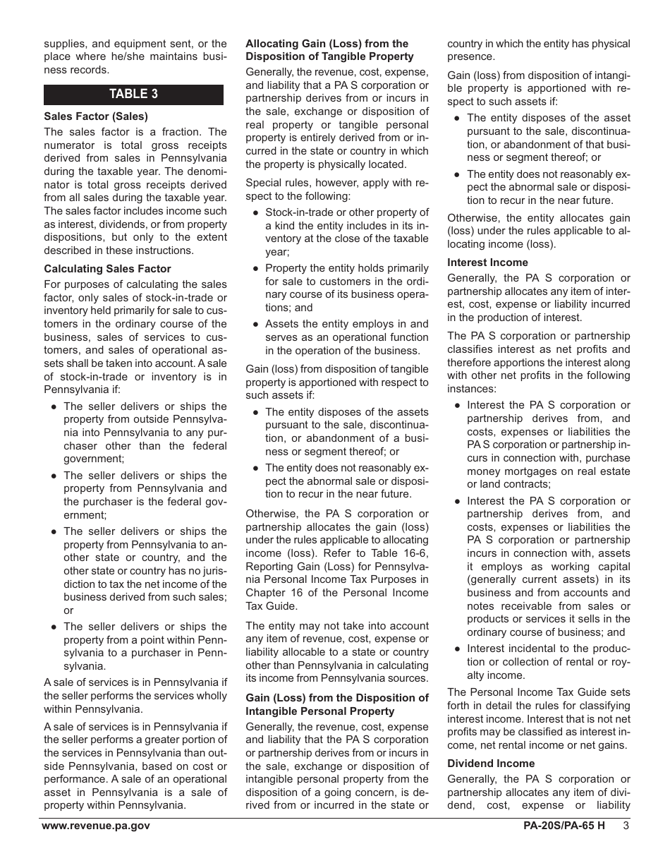 Form PA-20S (PA-65 H) Schedule H Apportioned Business Income (Loss) / Calculation of Pa Net Business Income (Loss) - Pennsylvania, Page 5