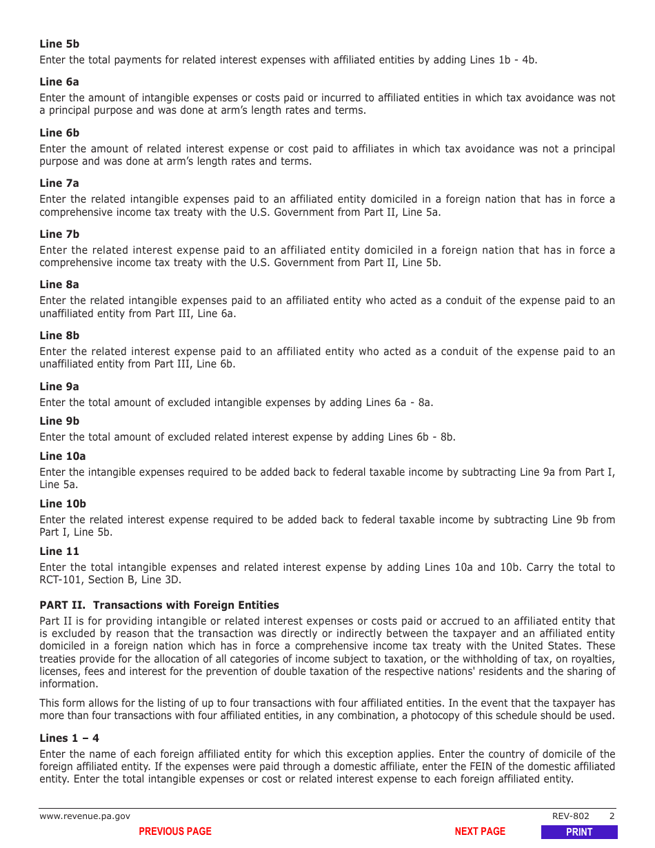 Form REV-802 Schedule C-6 Add-Back for Intangible Expenses or Cost and Related Interested - Pennsylvania, Page 4