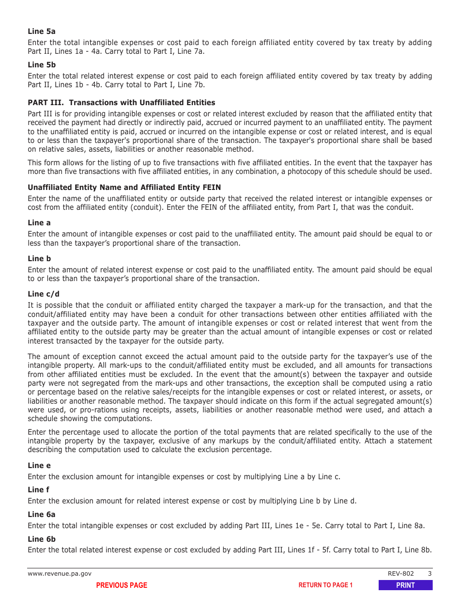 Form REV-802 Schedule C-6 Add-Back for Intangible Expenses or Cost and Related Interested - Pennsylvania, Page 5