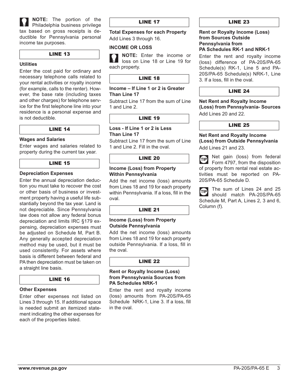 Form PA-20S / 65E Schedule E Rent and Royalty Income (Loss) - Pennsylvania, Page 5