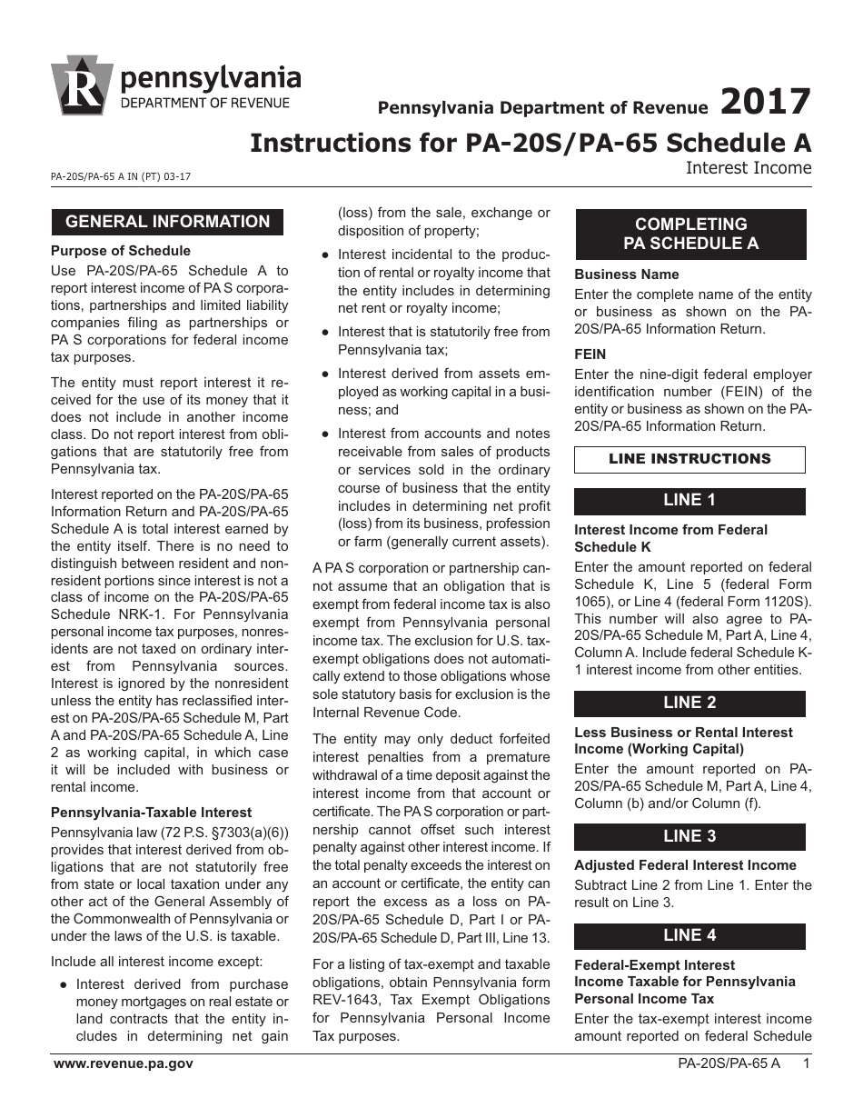 Form PA-20S / 65A Schedule A Interest Income - Pennsylvania, Page 3