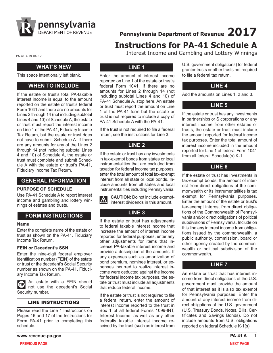 Form PA-41A Schedule A Interest Income and Gambling and Lottery Winnings - Pennsylvania, Page 3