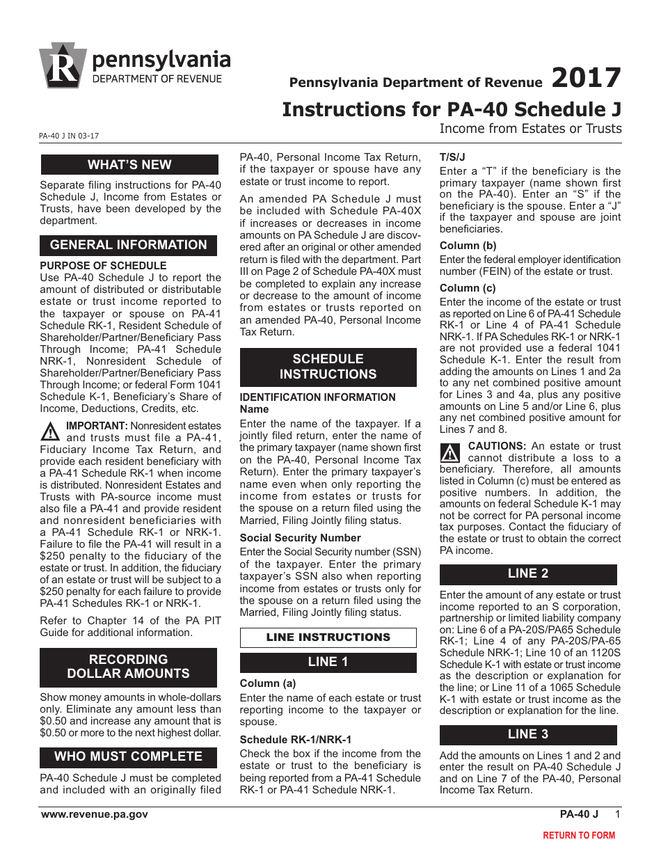 Form PA-40J Schedule J Income From Estates or Trusts - Pennsylvania, Page 3