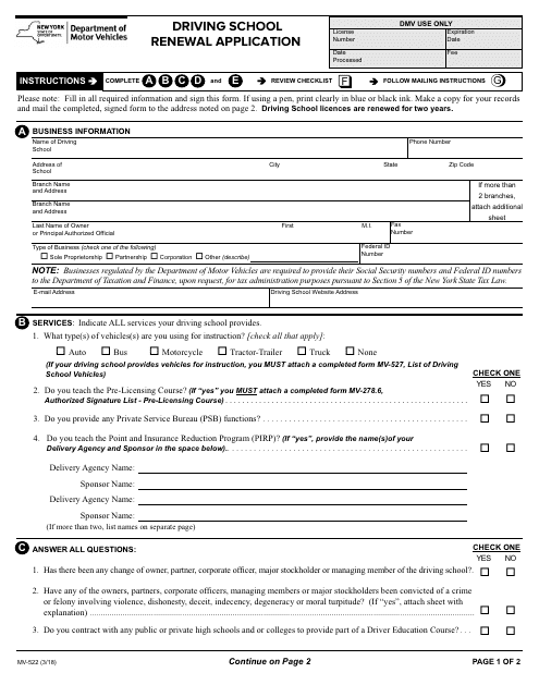 Form MV-522  Printable Pdf