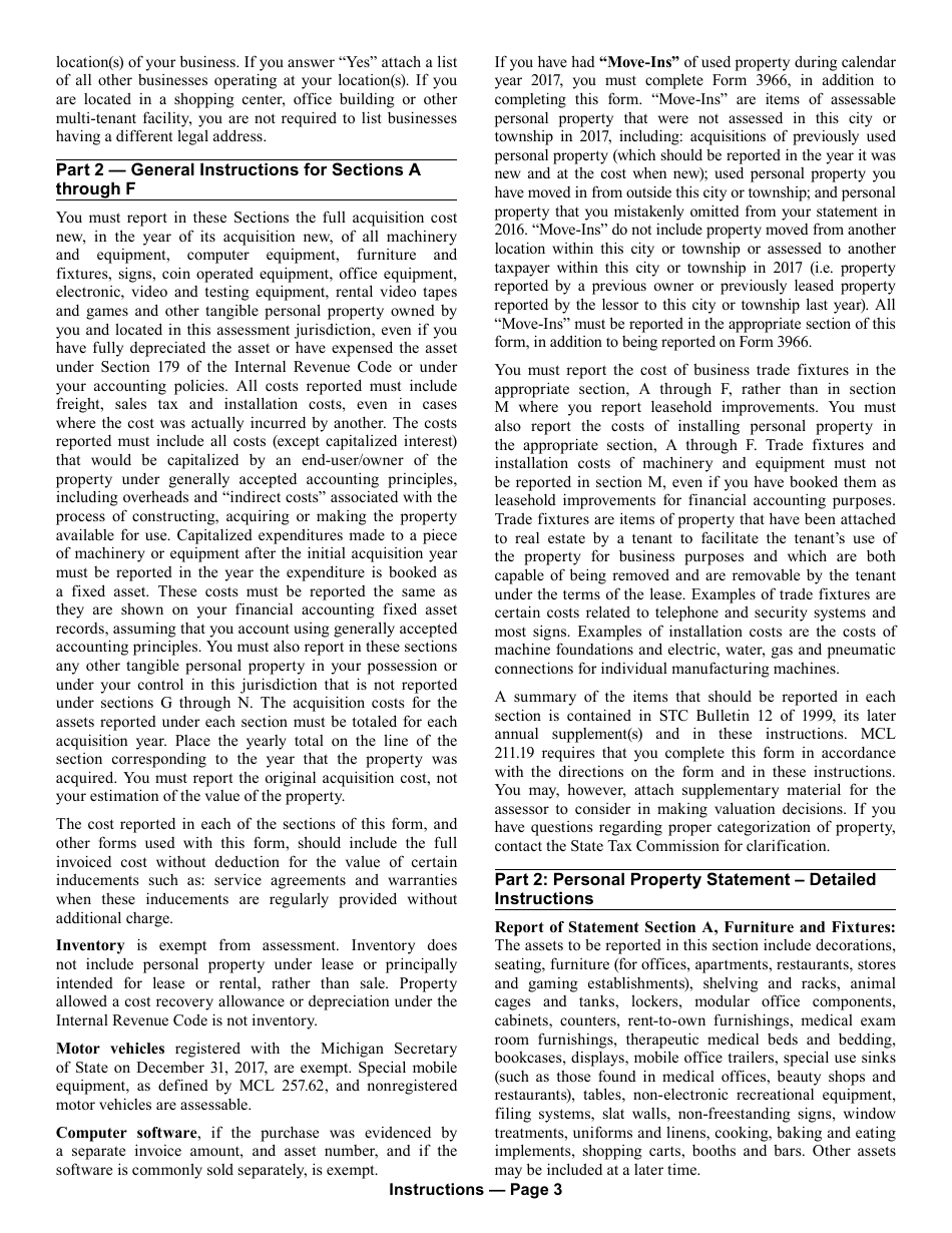 Form 5278 Eligible Manufacturing Personal Property Tax Exemption Claim, Personal Property Statement, and Report of Fair Market Value of Qualified New and Previously Existing Personal Property (Combined Document) - Michigan, Page 7