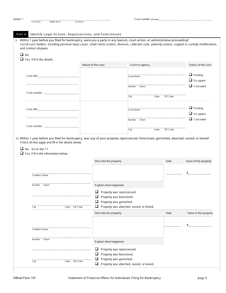 Official Form 107 Statement of Financial Affairs for Individuals Filing for Bankruptcy, Page 5