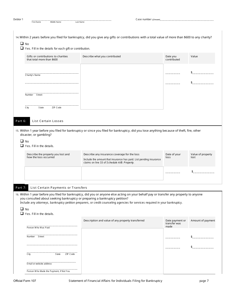 Official Form 107 Statement of Financial Affairs for Individuals Filing for Bankruptcy, Page 7