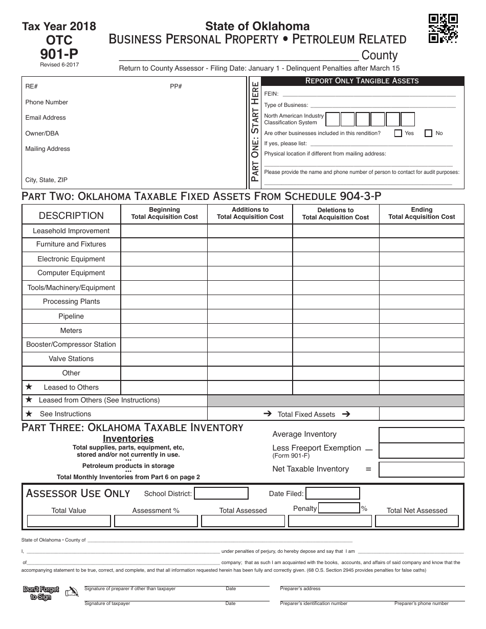 OTC Form OTC901-P Business Personal Property - Petroleum Related - Oklahoma, Page 1