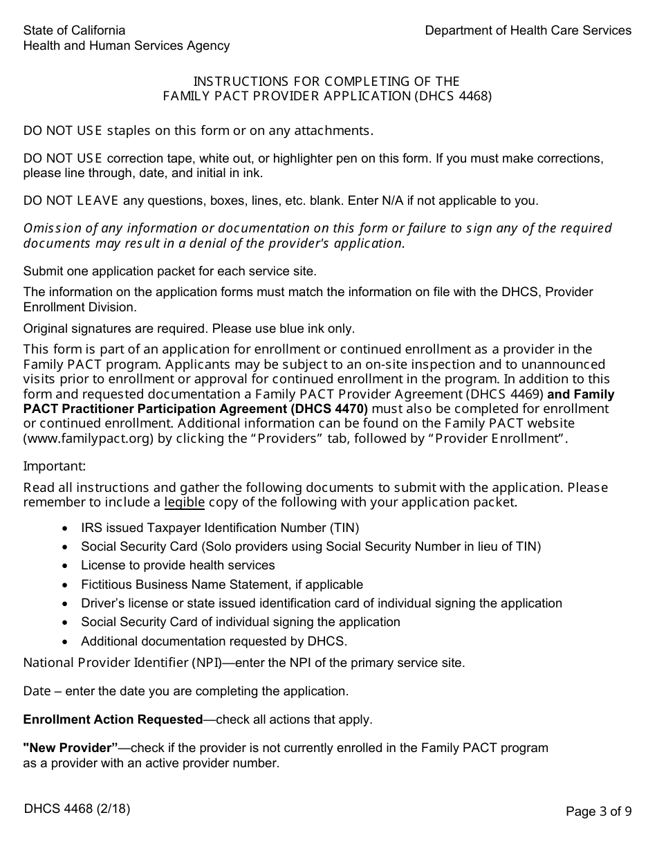 Form DHCS4468 Family Pact Provider Application - California, Page 3