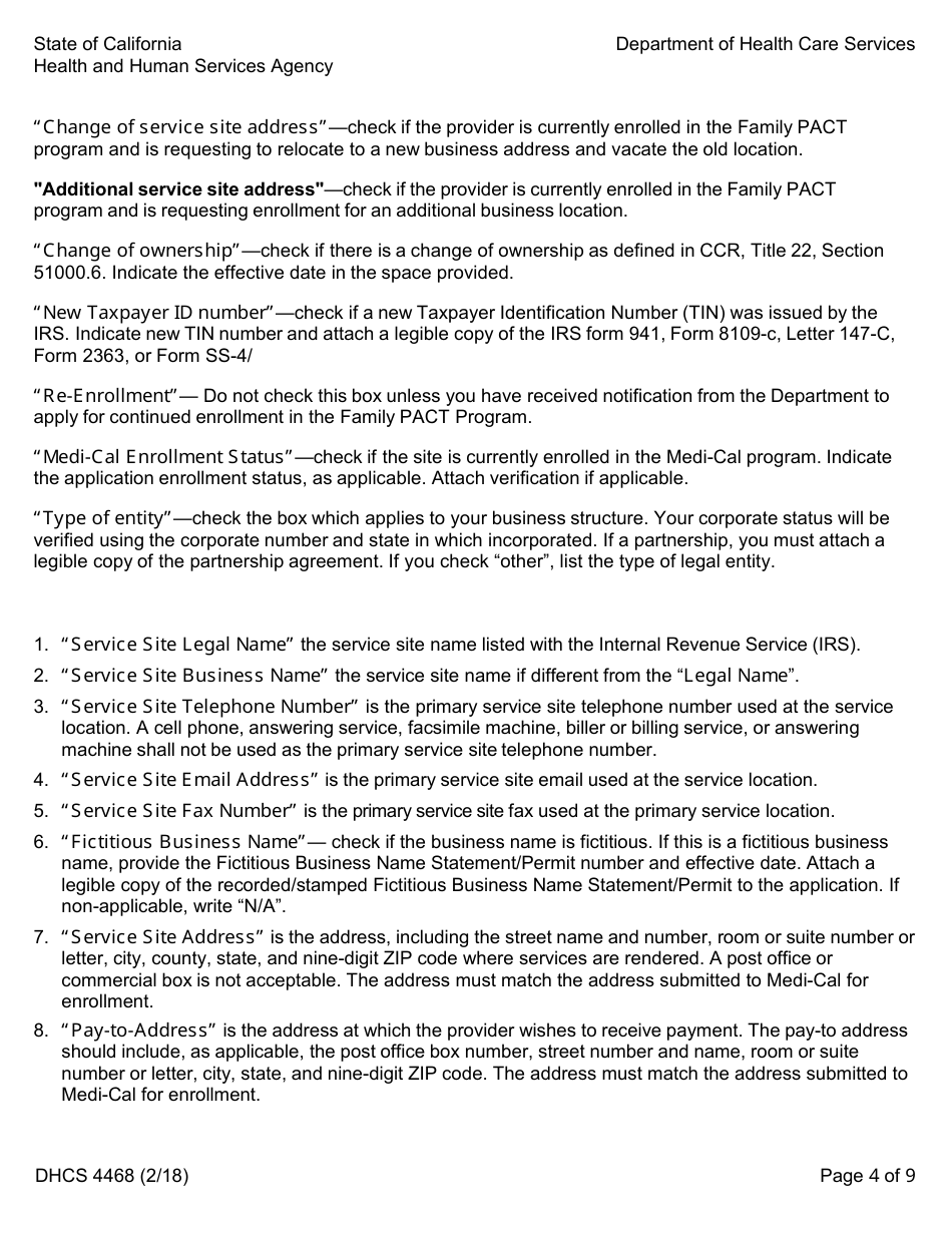 Form DHCS4468 Family Pact Provider Application - California, Page 4