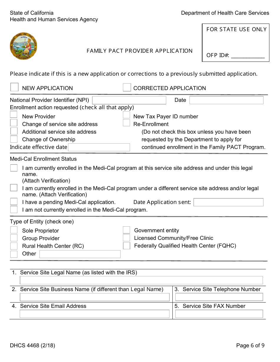 Form DHCS4468 Family Pact Provider Application - California, Page 6